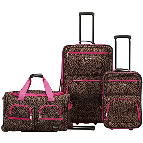 Hanging toiletry bags with multiple compartments for bathroom essentialsRockland 3 Piece Luggage Set, Pink Leopard, One Size