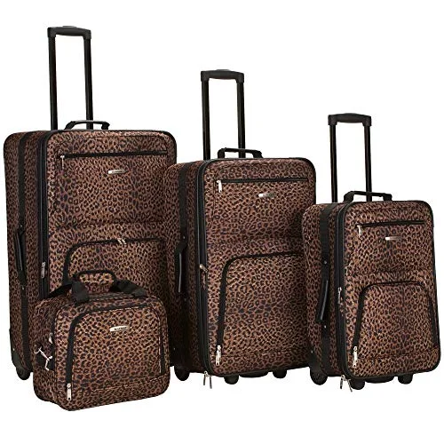 Neck pillows with memory foam for comfortable in - flight or car ridesRockland Luggage 4 Piece Luggage Set, Brown Leopard, Medium