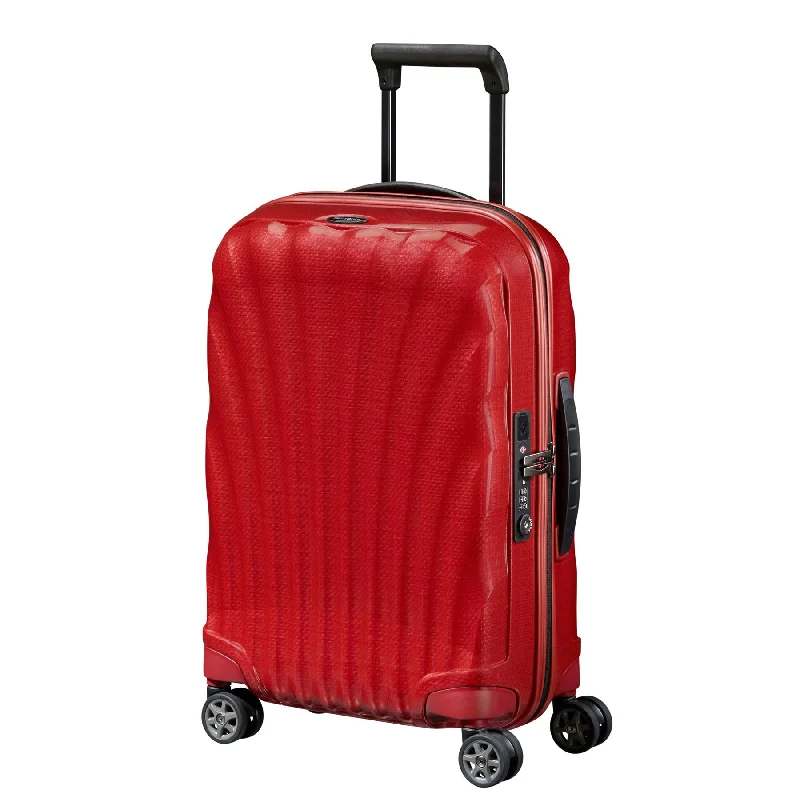 Lightweight luggage tags with personalized names and contact info for easy identificationSamsonite Black Label C-Lite Carry-On Spinner Chili Red