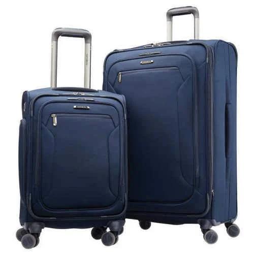 Charging station travel adapters with multiple USB ports for powering devices on the goSamsonite Explore Eco 2-piece Softside Set Blue