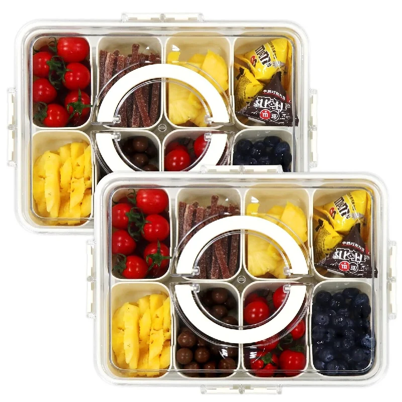 Snackle Box Container 2pack-Divided Serving Tray with Lid and Handle,Heavy Duty Snack box with 8 Compartment - Silver Snackle Box Container 2pack-Divided Serving Tray with Lid and Handle,Heavy Duty Snack box with 8 Compartment - Silver
