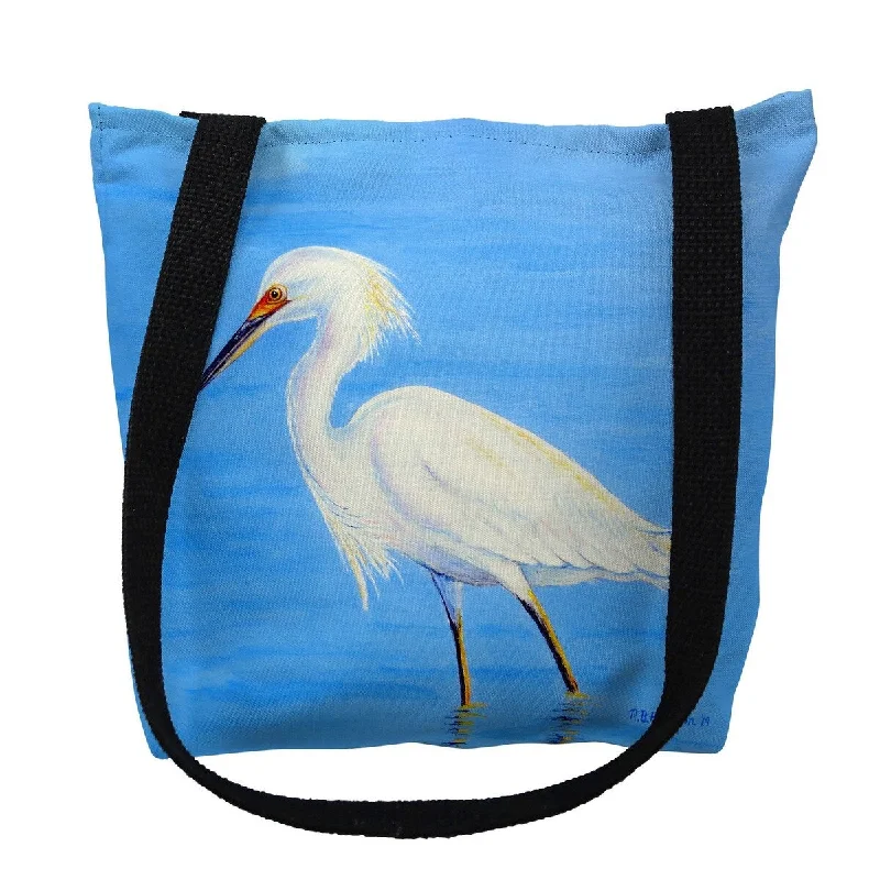 Leather luggage handles for a comfortable and stylish gripStalking Snowy Egret Small Tote Bag 13x13