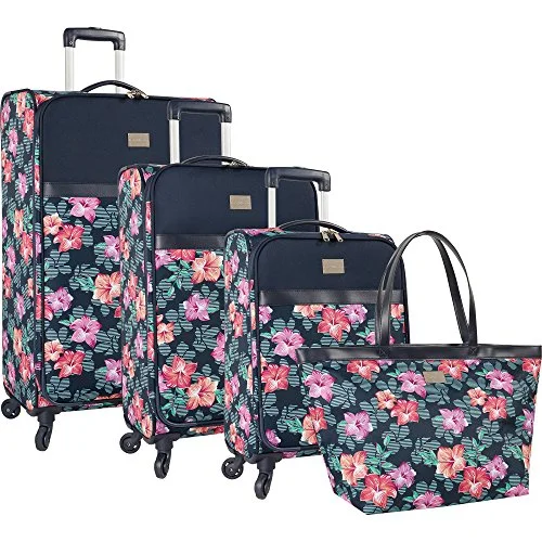 Tommy Bahama 4 Piece Lightweight Expandable Luggage Suitcase Set, Hibiscuss Print