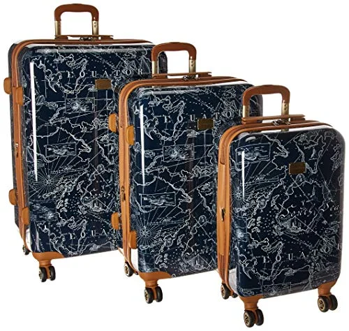 Tommy Bahama Trunk Bay 3 Piece Hardside Expandable Spinner Set, Navy Map Print