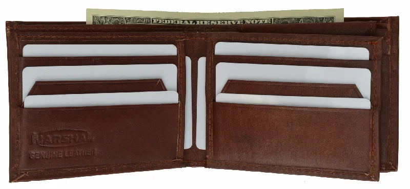 Stainless steel money clips for durability1786 CF 100% Genuine Leather Bi-fold Mens Wallet