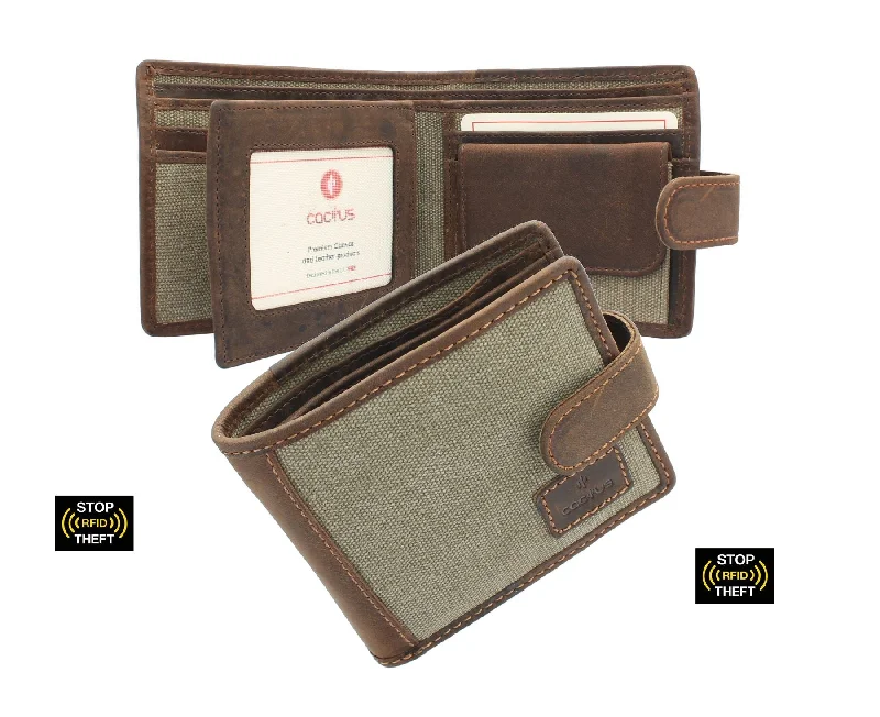 Money clips with built-in bottle openersCACTUS Bi-Fold Canvas Wallet With Leather Trim And RFID Protection 183_81