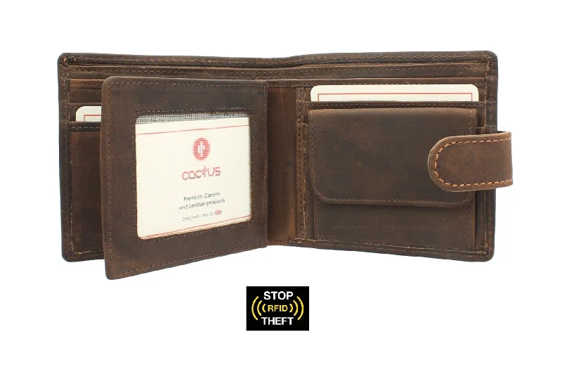 Vintage-style money clips for collectorsCACTUS Bi-Fold Oiled Leather Wallet With RFID Protection 185_81