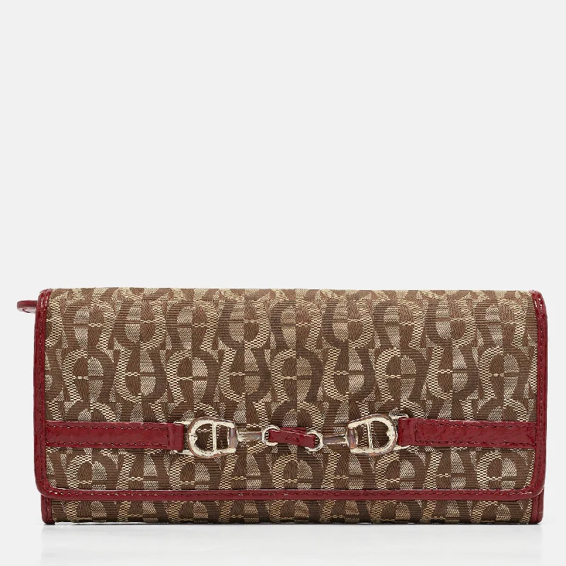 Stainless steel money clips for durabilityAigner Beige/red Signature Canvas And Patent Leather Flap Continental Wallet