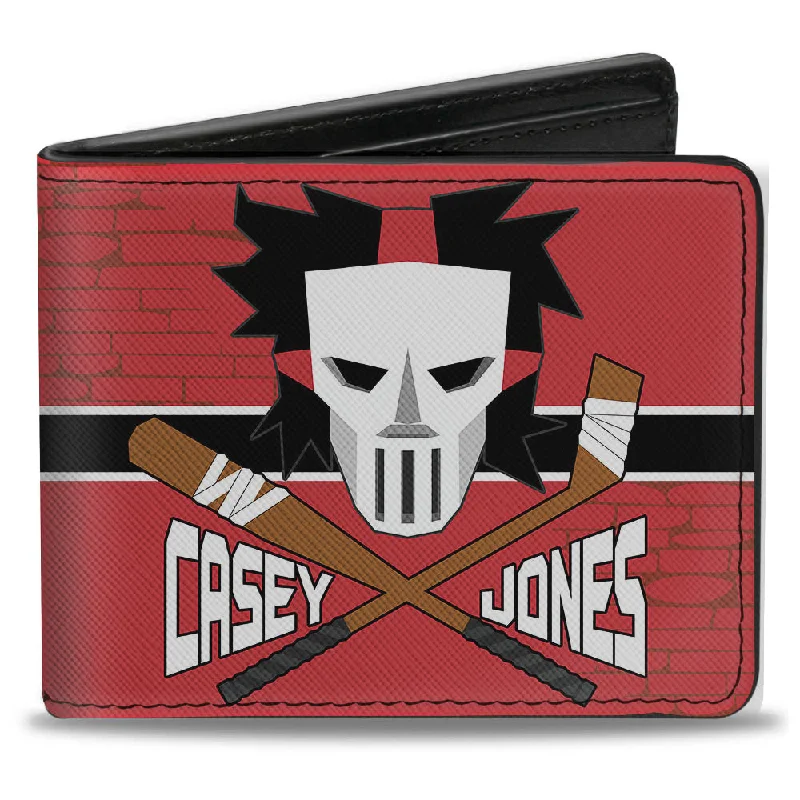 Bi-Fold Wallet - CASEY JONES Baseball Bat & Hockey Stick Bricks Stripe Reds White Black