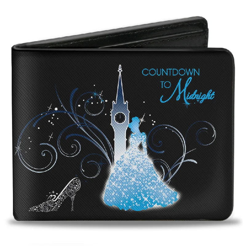 Slim money clips for minimalist walletsBi-Fold Wallet - Cinderella COUNTDOWN TO MIDNIGHT Pose + Pumpkin Coach Silhouette Black Blues White