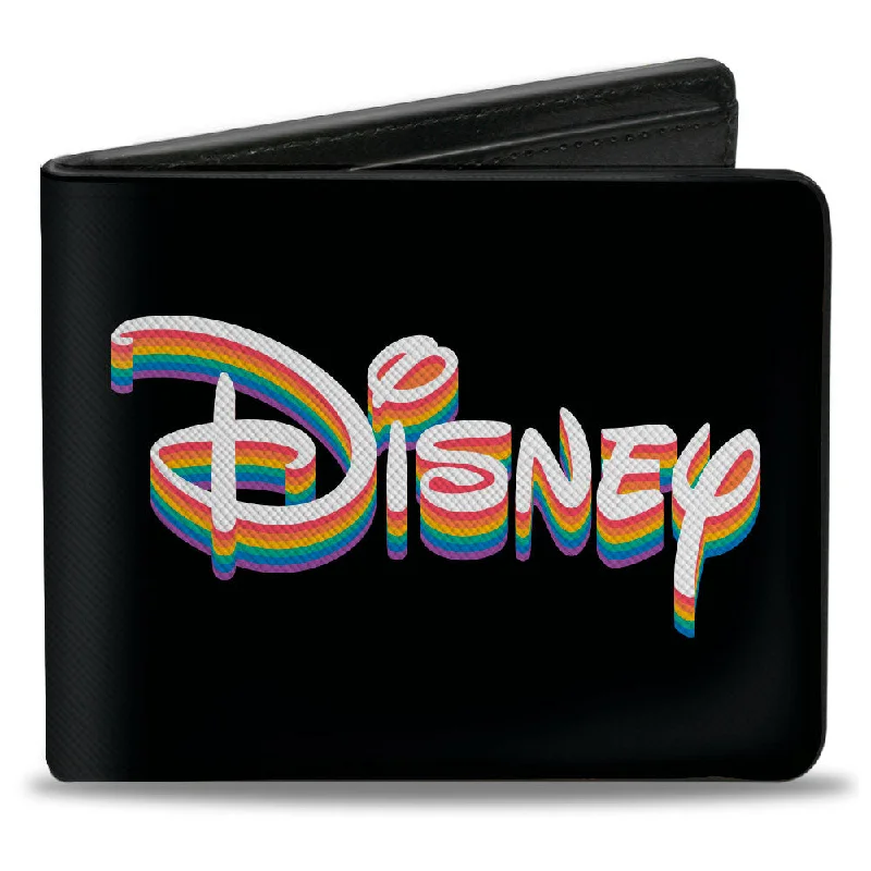 Lightweight money clips for travelBi-Fold Wallet - DISNEY PRIDE Signature Logo + Classic Mickey Mouse Standing Pose Black/Rainbow