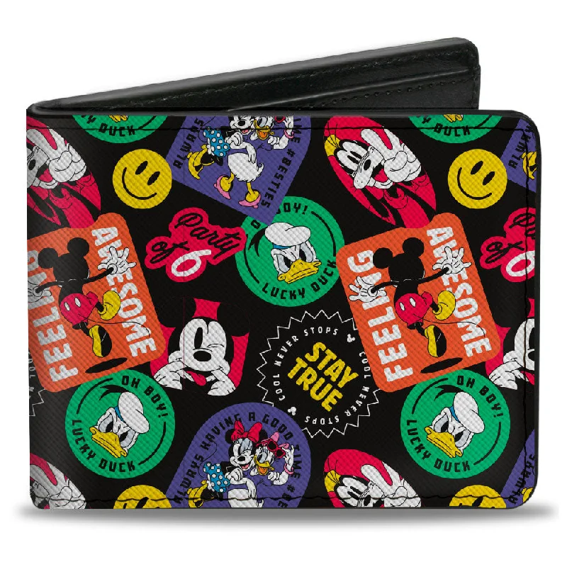Vintage-style money clips for collectorsBi-Fold Wallet - Disney The Sensational Expression Badges Black Multi Color