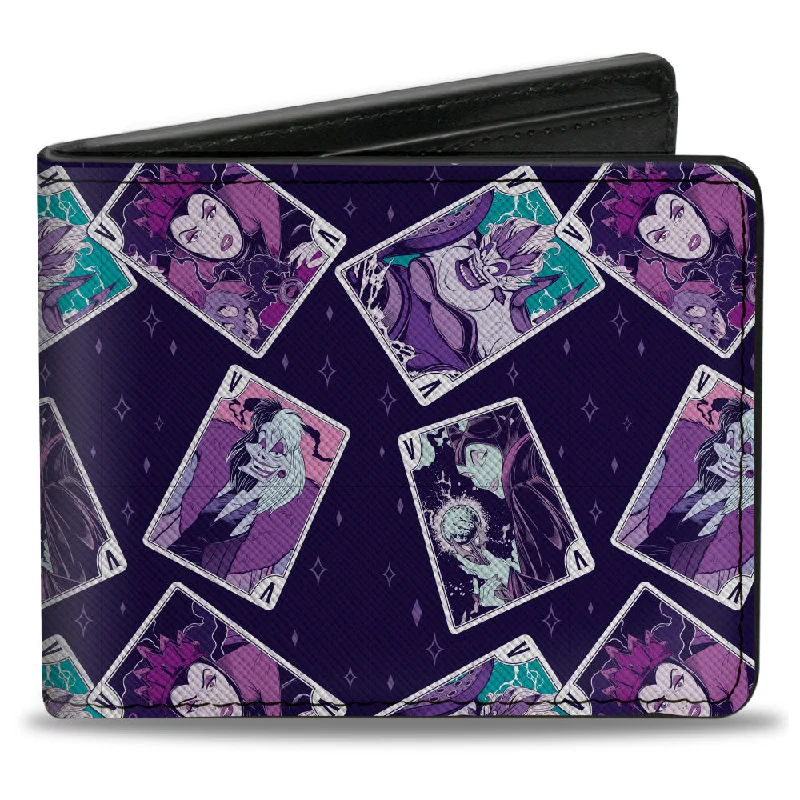 Personalized engraved money clips for menBi-Fold Wallet - Disney Villains Card Poses Collage Purples