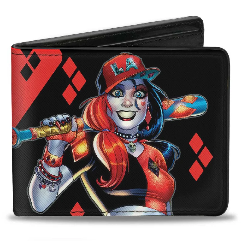 Stainless steel money clips for durabilityBi-Fold Wallet - Harley Quinn Issue #20 LA Baseball Cover Pose Diamonds Black Red Stainless steel money clips for durabilityBi-Fold Wallet - Harley Quinn Issue #20 LA Baseball Cover Pose Diamonds Black Red
