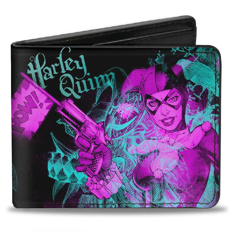 Eco-friendly money clips made from sustainable materialsBi-Fold Wallet - HARLEY QUINN Pow + Aiming Poses Joker Sketch Black Turquoise Fuchsia Eco-friendly money clips made from sustainable materialsBi-Fold Wallet - HARLEY QUINN Pow + Aiming Poses Joker Sketch Black Turquoise Fuchsia