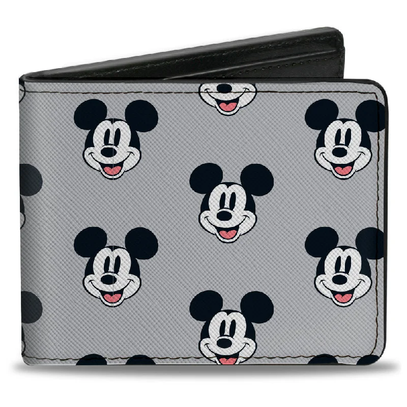 Money clips with magnetic closureBi-Fold Wallet - Mickey Mouse Smiling Face Monogram Gray