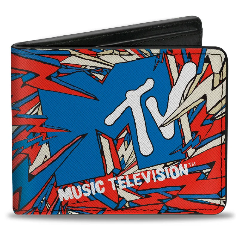 Money clips for women with sleek designsBi-Fold Wallet - MTV Music Television Bolts Logo Blue/White/Red
