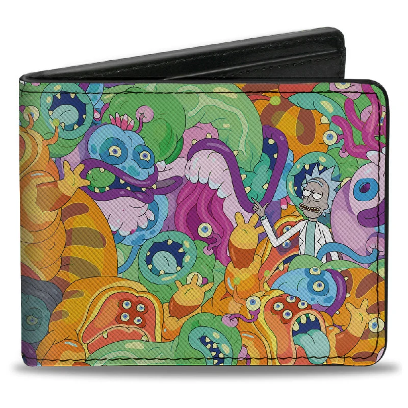 Money clips with RFID protectionBi-Fold Wallet - Rick and Morty Rick with Monsters Collage Multi Color
