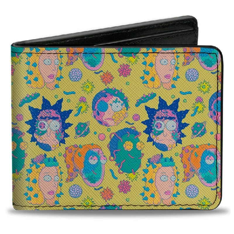 Vintage-style money clips for collectorsBi-Fold Wallet - Rick and Morty Smith Family Faces and Cells Collage Yellow