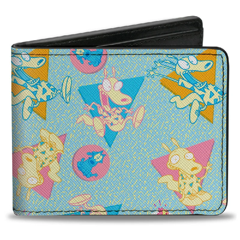 Stainless steel money clips for durabilityBi-Fold Wallet - Rocko's Modern Life Rocko & Spunky Scattered Expressions Multi Pastel