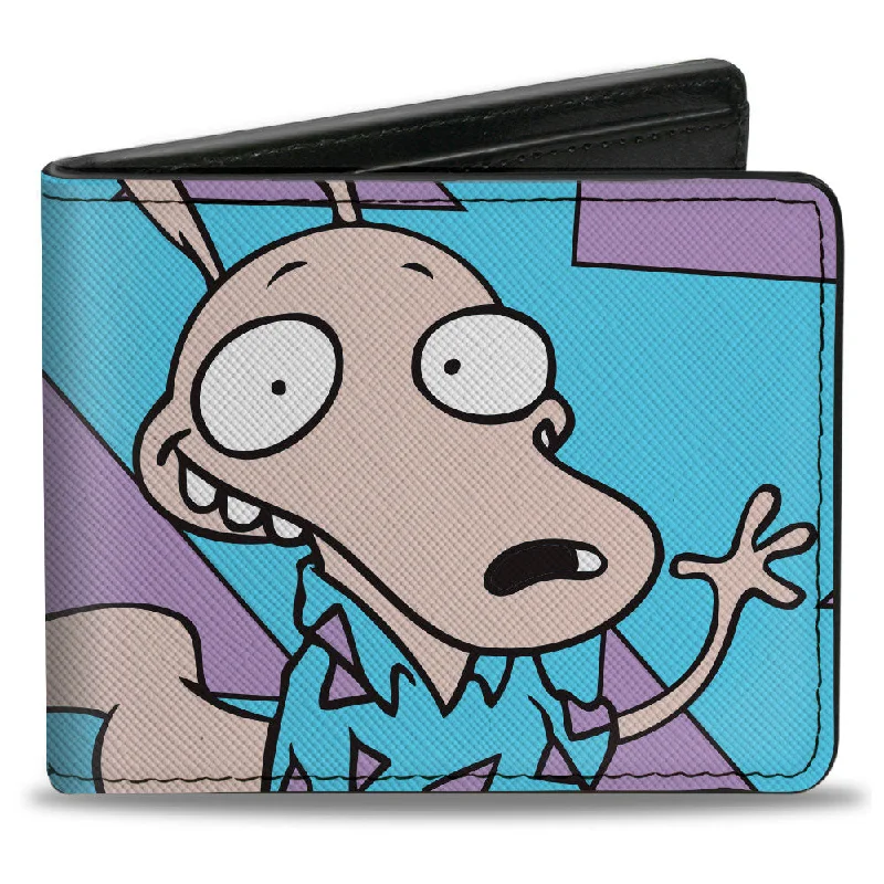 Custom money clips for corporate giftsBi-Fold Wallet - Rocko's Modern Life Rocko Waving Pose Triangles Blue Purple
