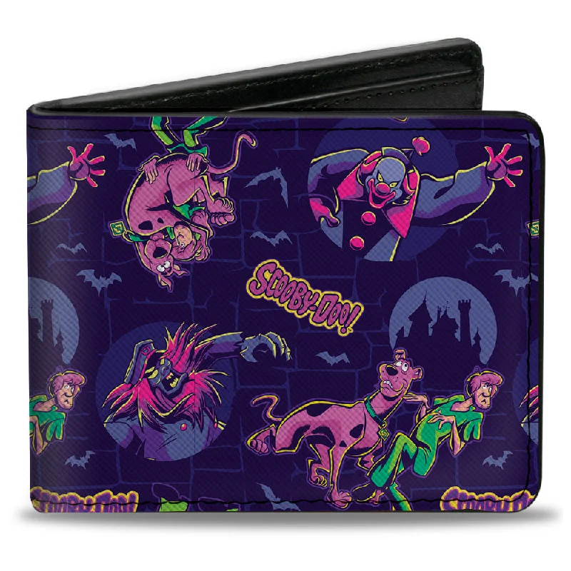 Slim money clips for minimalist walletsBi-Fold Wallet - SCOOBY-DOO and Shaggy with Ghost Clown Poses Scattered Purples
