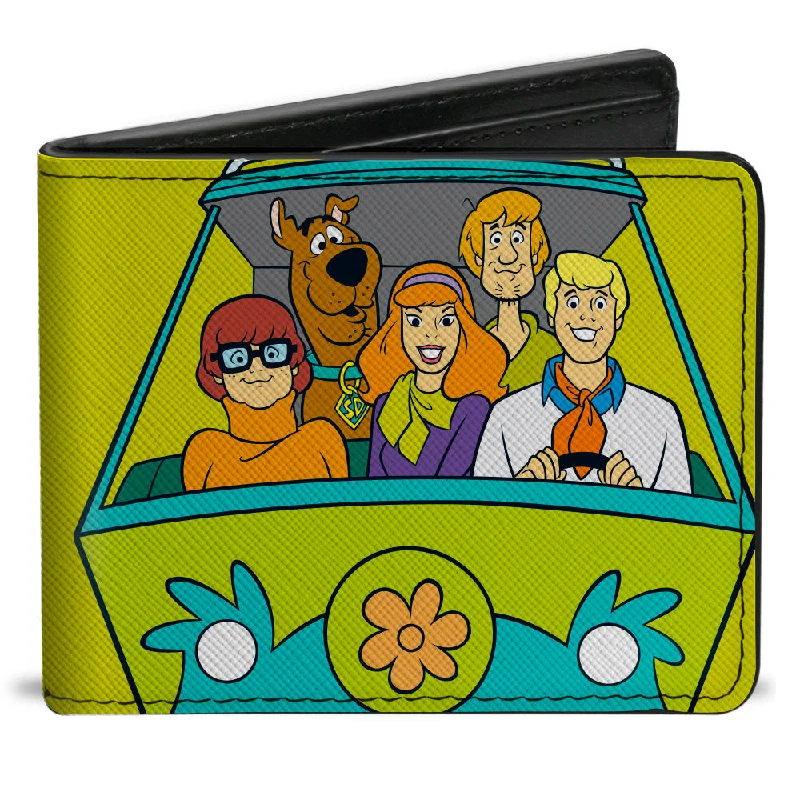 Money clips with magnetic closureBi-Fold Wallet - Scooby Doo Group Driving Mystery Machine Front Pose + Text Yellow