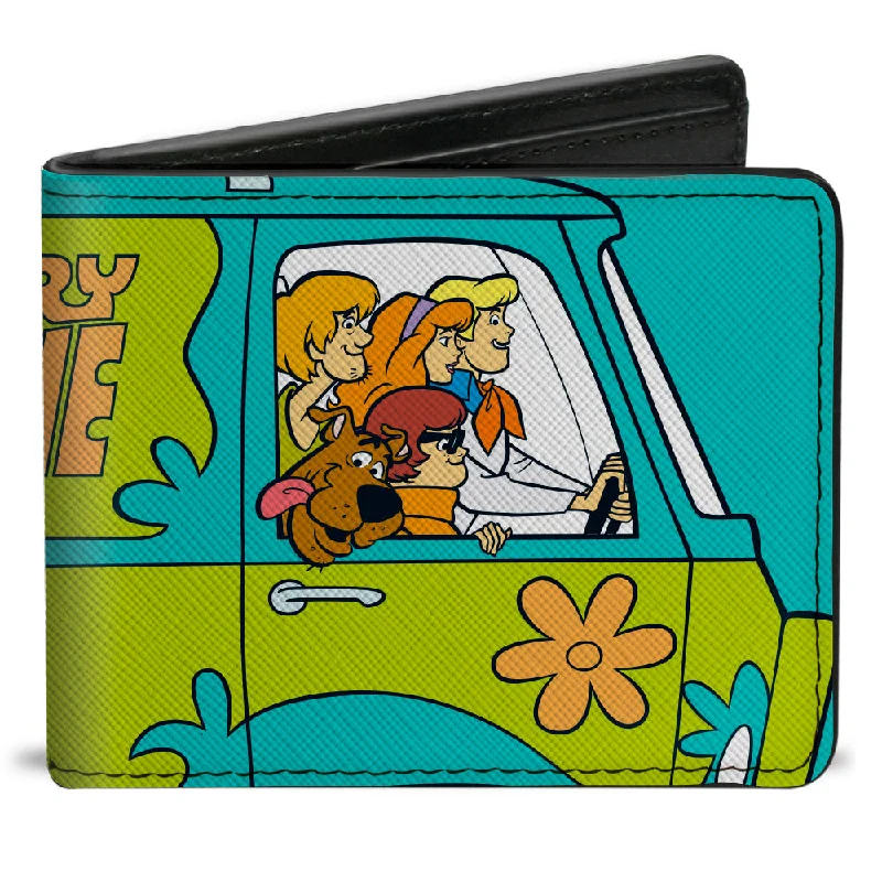 Luxury leather money clips with card slotsBi-Fold Wallet - Scooby Doo Group Driving Mystery Machine Side Pose Blue