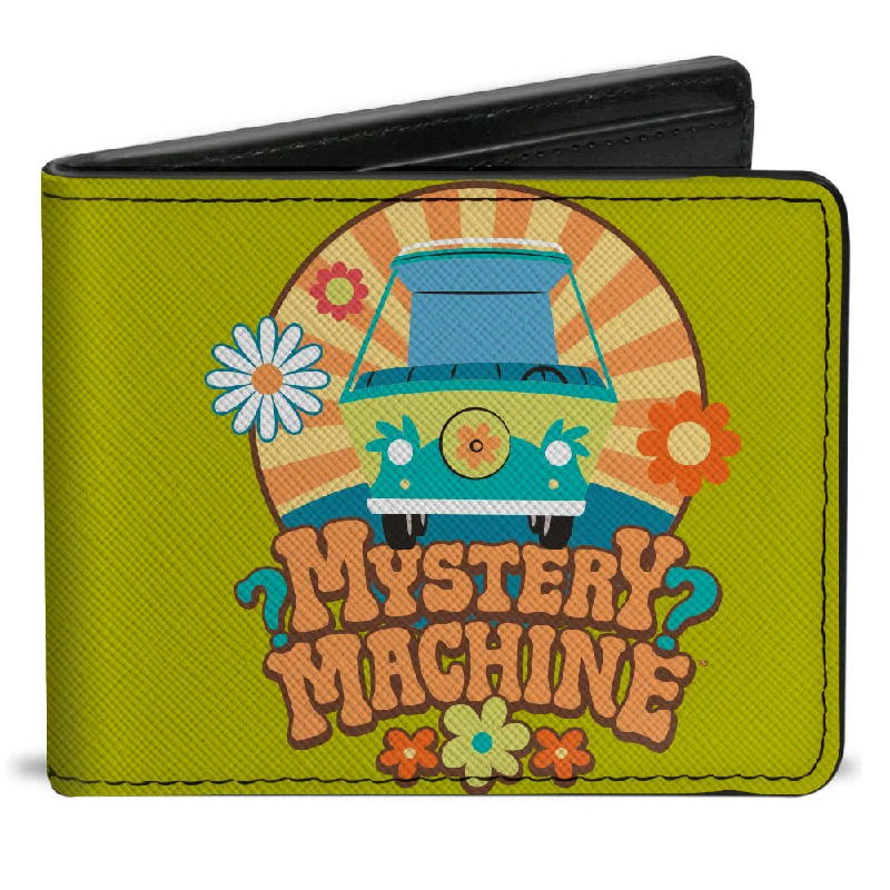 Personalized engraved money clips for menBi-Fold Wallet - Scooby Doo MYSTERY MACHINE Sun Rays and Flowers Icon Green