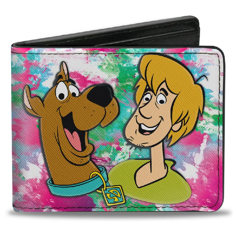 Money clips for women with sleek designsBi-Fold Wallet - Scooby & Shaggy Smiling + Mystery Machine Splatter White Pinks Greens