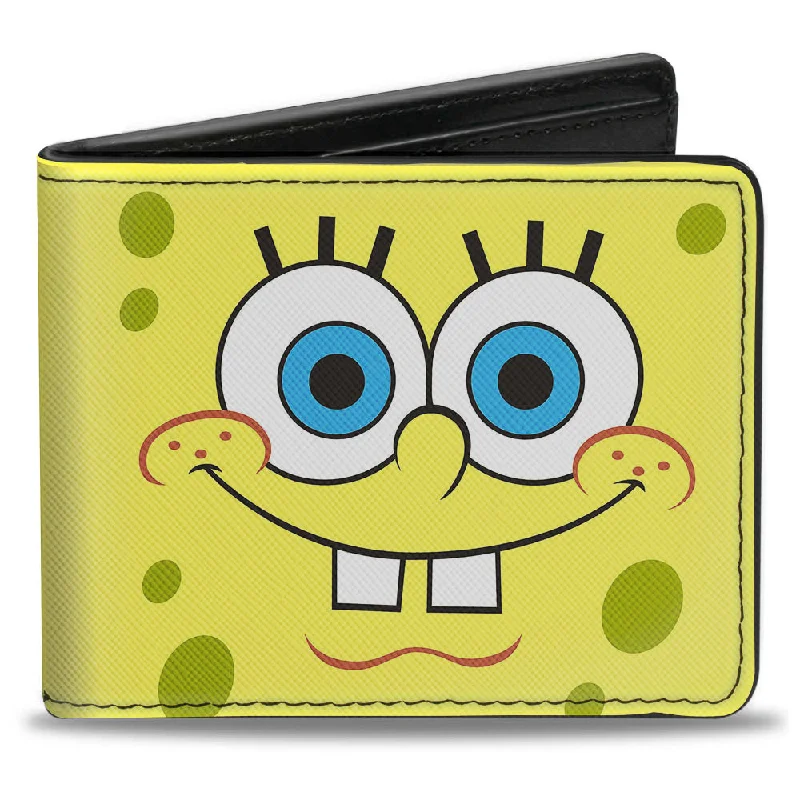 Luxury leather money clips with card slotsBi-Fold Wallet - SpongeBob Face CLOSE-UP Yellows
