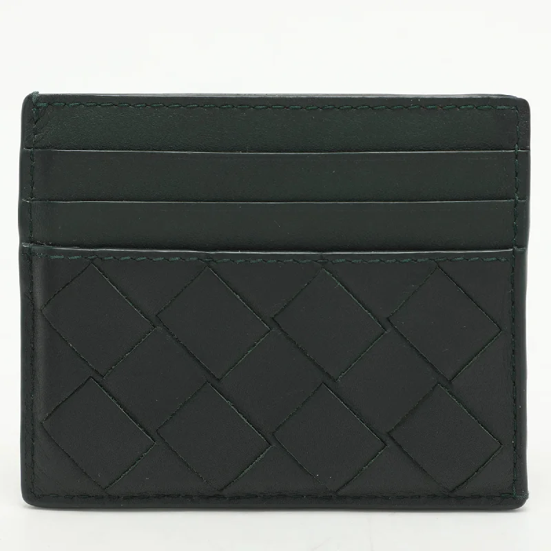 Luxury leather money clips with card slotsBottega Veneta Green Intrecciato Leather Card Holder