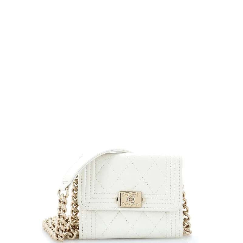 Money clips for women with sleek designsBoy Flap Card Holder on Chain Quilted Caviar