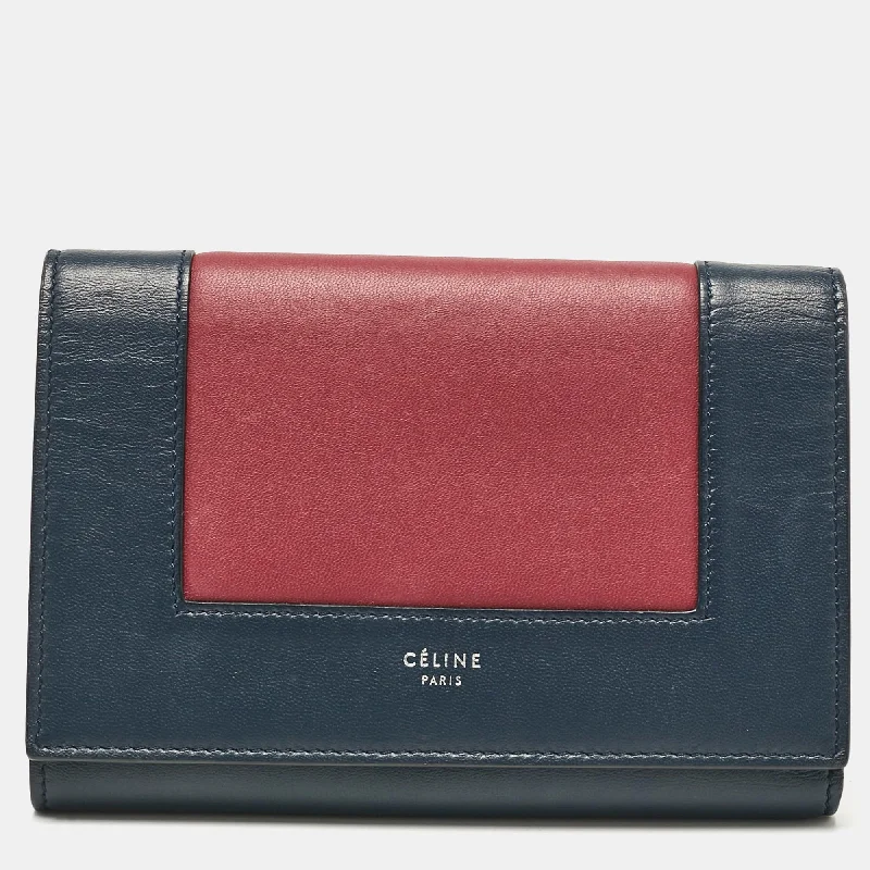 Vintage-style money clips for collectorsCeline Navy Blue/burgundy Leather Frame Trifold Wallet