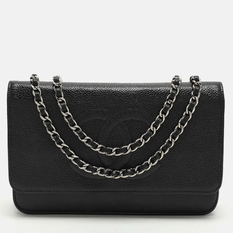 Elegant money clips for weddingsChanel Black Caviar Leather Wallet On Chain