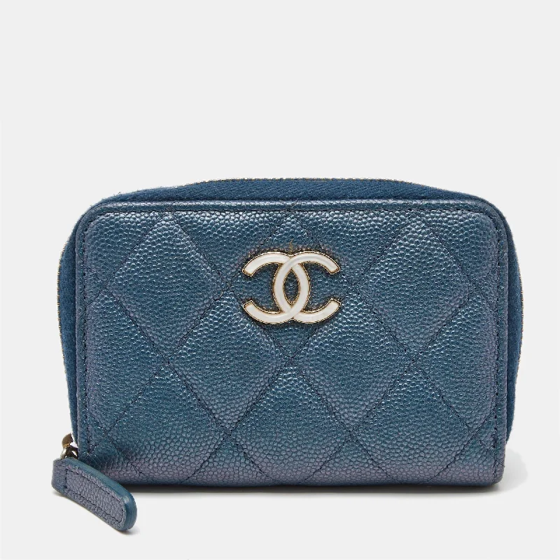 Money clips with built-in bottle openersChanel Blue Quilted Shimmer Caviar Leather Classic Zipped Coin Purse