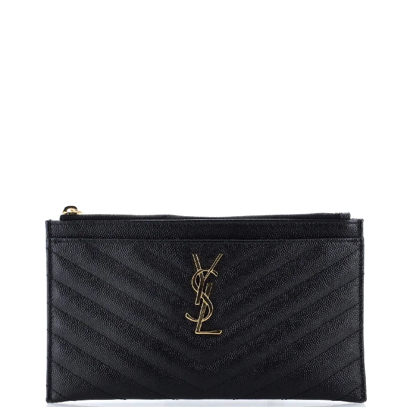 Luxury leather money clips with card slotsClassic Monogram Zip Bill Pouch Matelasse Chevron Leather Medium