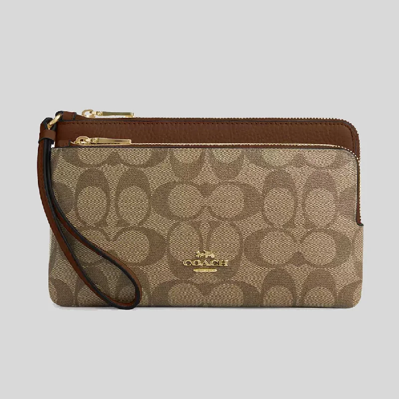 Eco-friendly money clips made from sustainable materialsCOACH Double Zip Wallet In Signature Canvas Khaki/Saddle CU920