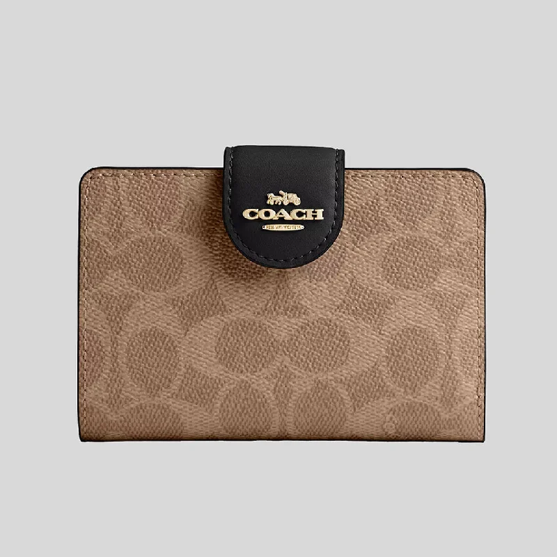 Custom money clips for corporate giftsCOACH Medium Corner Zip Wallet In Signature Canvas Tan/Black CW786