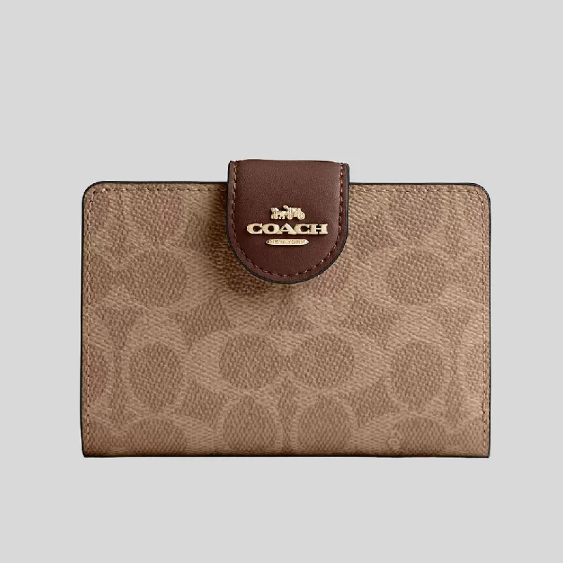 Money clips for women with sleek designsCOACH Medium Corner Zip Wallet In Signature Canvas Tan/Brown CW786