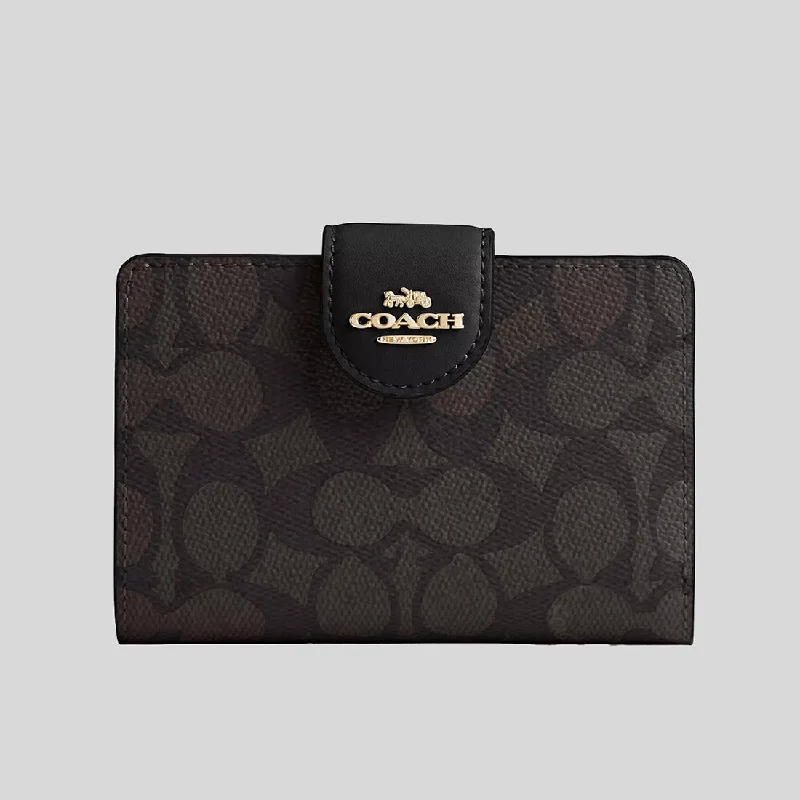 Personalized engraved money clips for menCOACH Medium Corner Zip Wallet In Signature Canvas Walnut/Black CW786