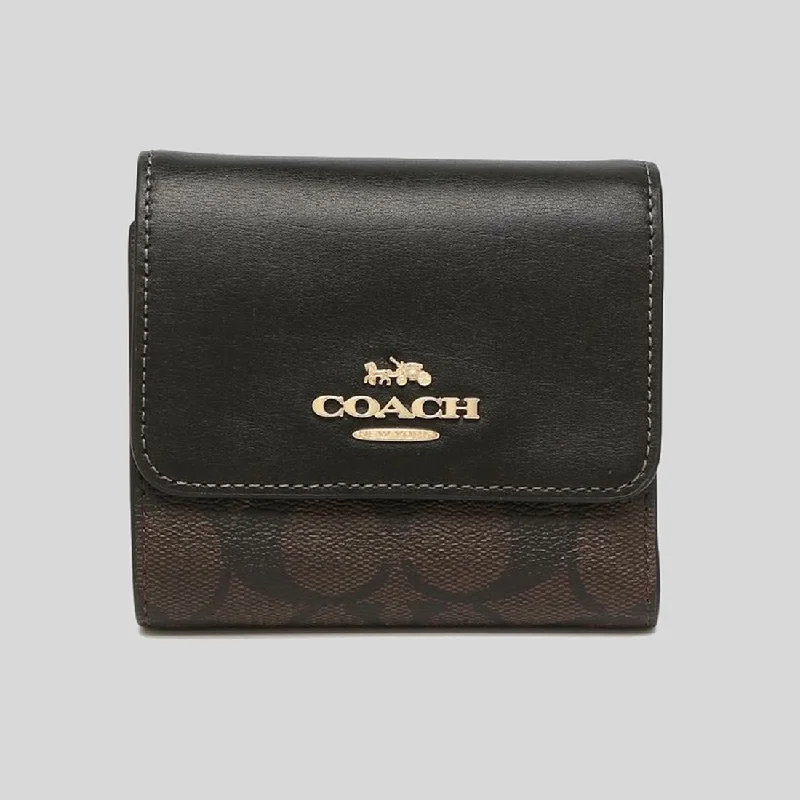 Stainless steel money clips for durabilityCOACH Small Trifold Wallet In Blocked Signature Canvas Brown Black CE930