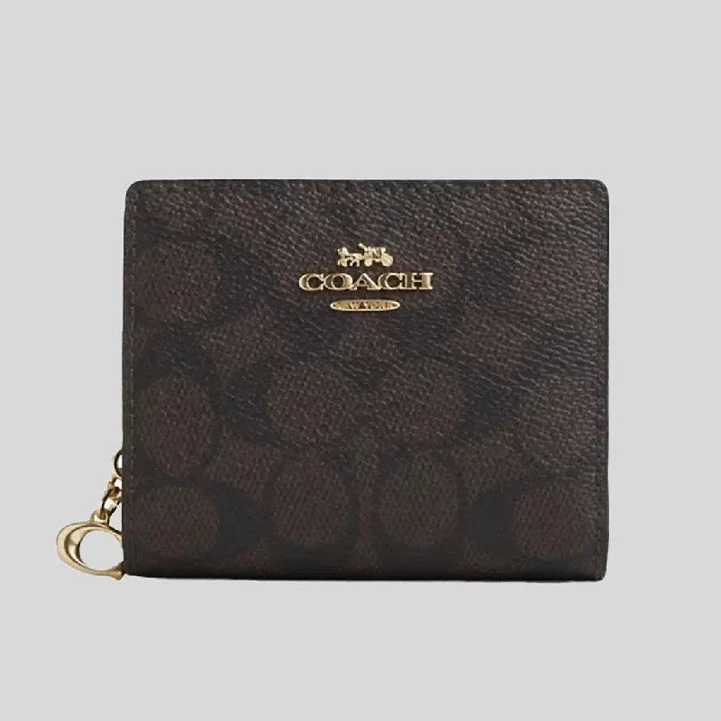 Money clips for women with sleek designsCOACH Snap Wallet In Signature Canvas Walnut/Black CW789
