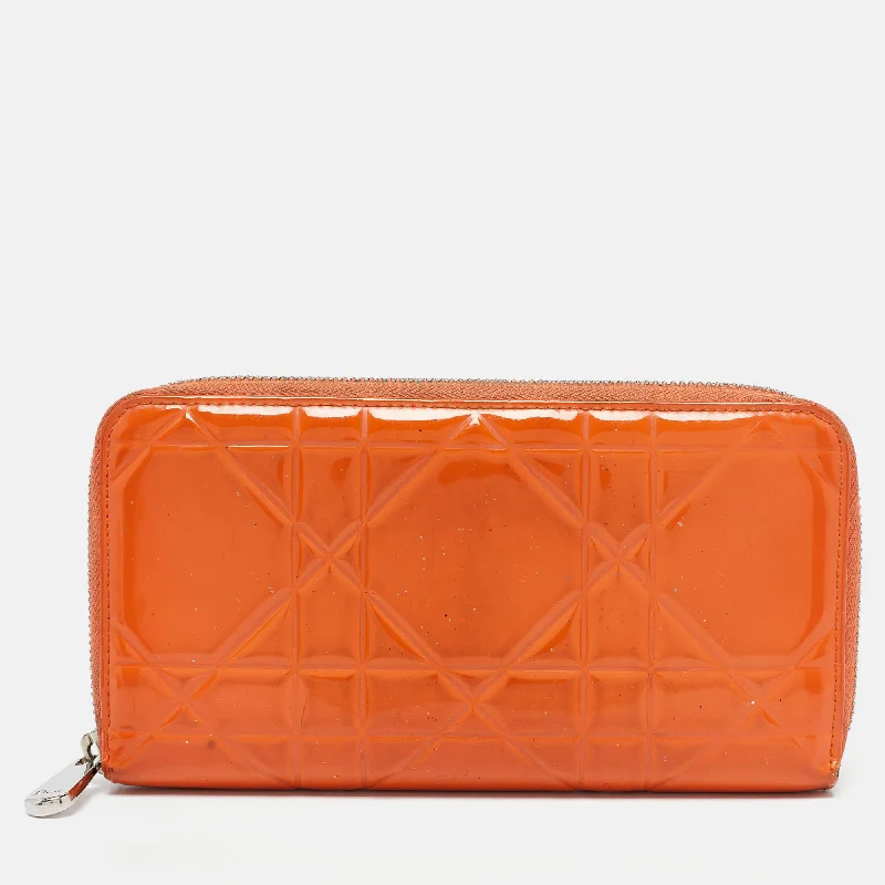 Lightweight money clips for travelDior Orange Patent Leather Lady Dior Zip Around Wallet