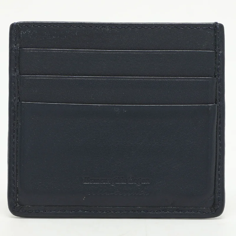 Money clips with magnetic closureErmenegildo Zegna Navy Blue Woven Leather Pelle Tessuta Card Holder