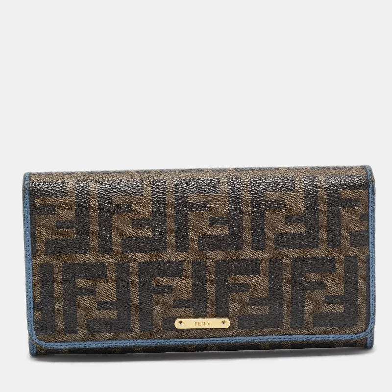 Vintage-style money clips for collectorsFendi Brown/blue Zucca Coated Canvas And Leather Flap Continental Wallet