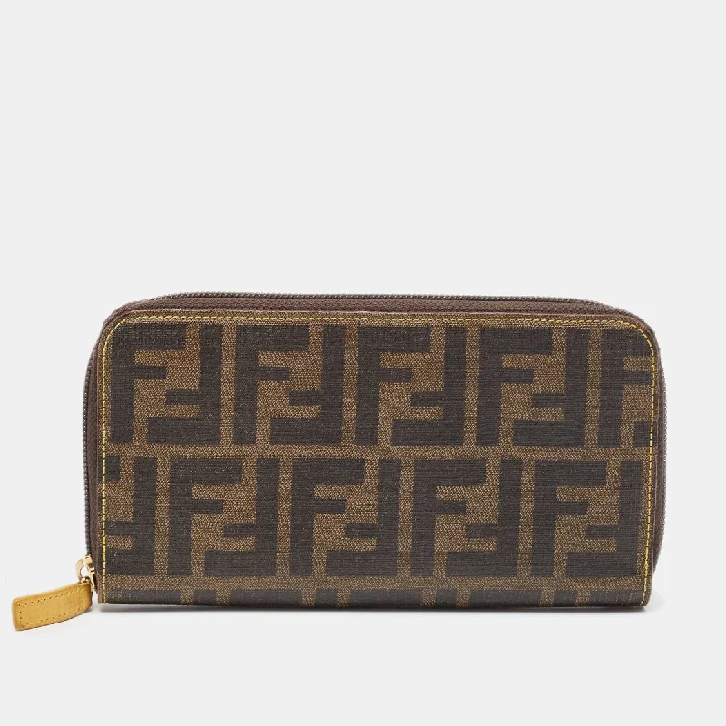 Elegant money clips for weddingsFendi Zucca Coated Canvas Zip Around Continental Wallet