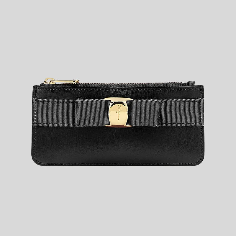 Personalized engraved money clips for menFERRAGAMO Vara Blow Calf Leather Flat Card Case Wallet Black 734494