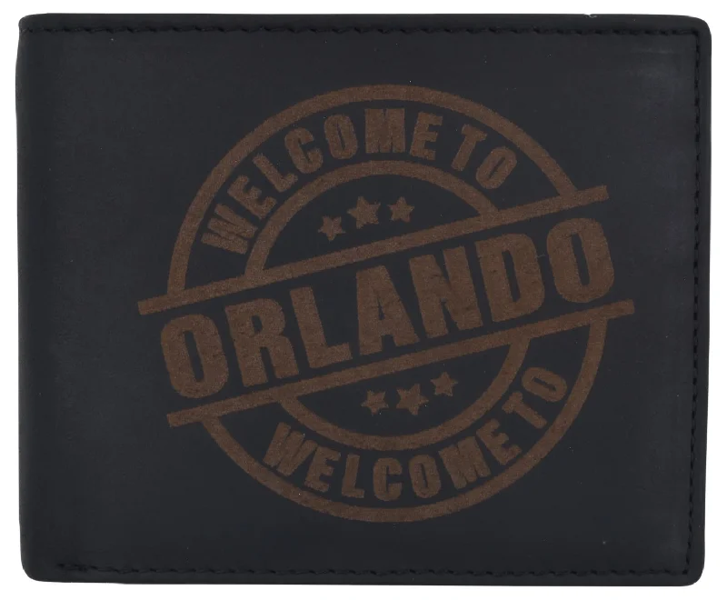 Custom money clips for corporate giftsGenuine Leather Bifold Welcome to Orlando RFID Men's Wallet /53HTC Orlando 1