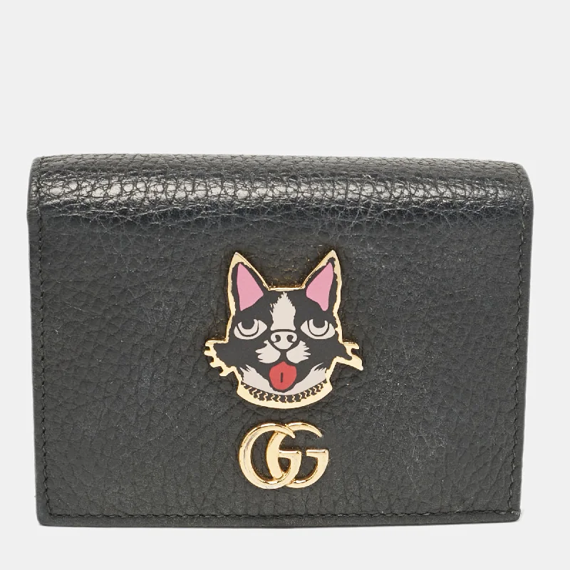 Gucci Black Leather Gg Marmont Bosco Card Case